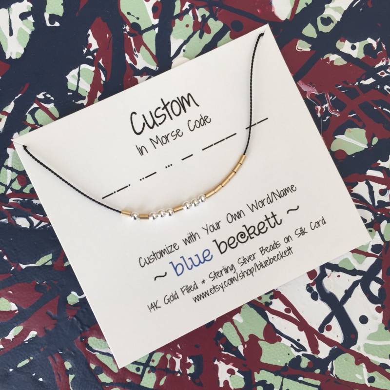 Benutzerdefinierte Morse-Code-Halskette Ihre Wahl Von Wort - Gold Gefüllte Und Sterlingsilber-Perlen Auf Seidenkordel Personalisieren von BlueBeckett