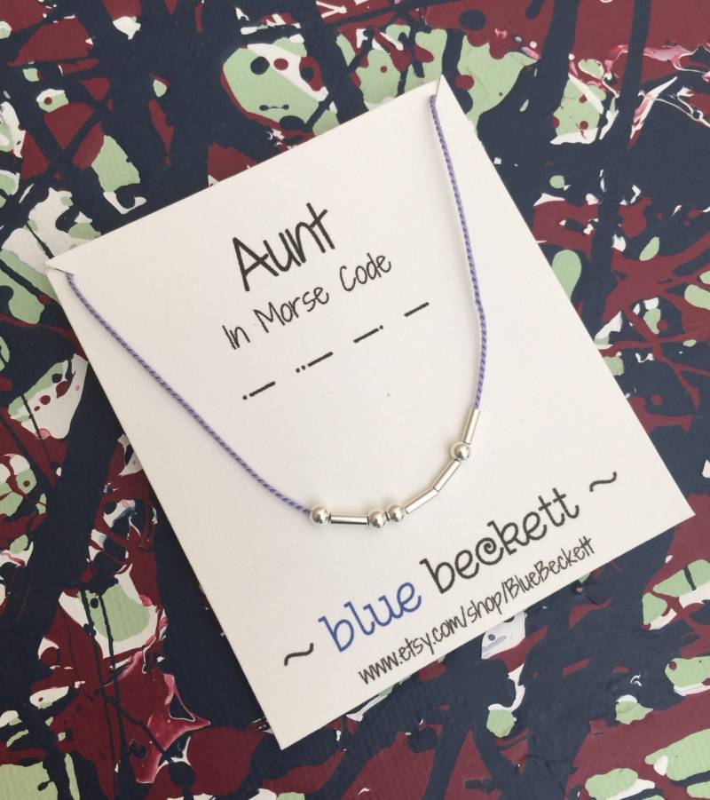 Morse-Code "Tante' Halskette Mit Sterling Silber, 14K Gold Filled Perlen An Seidenkordel - Personalisieren Sie W/Lieblingswort Oder Name Und von BlueBeckett