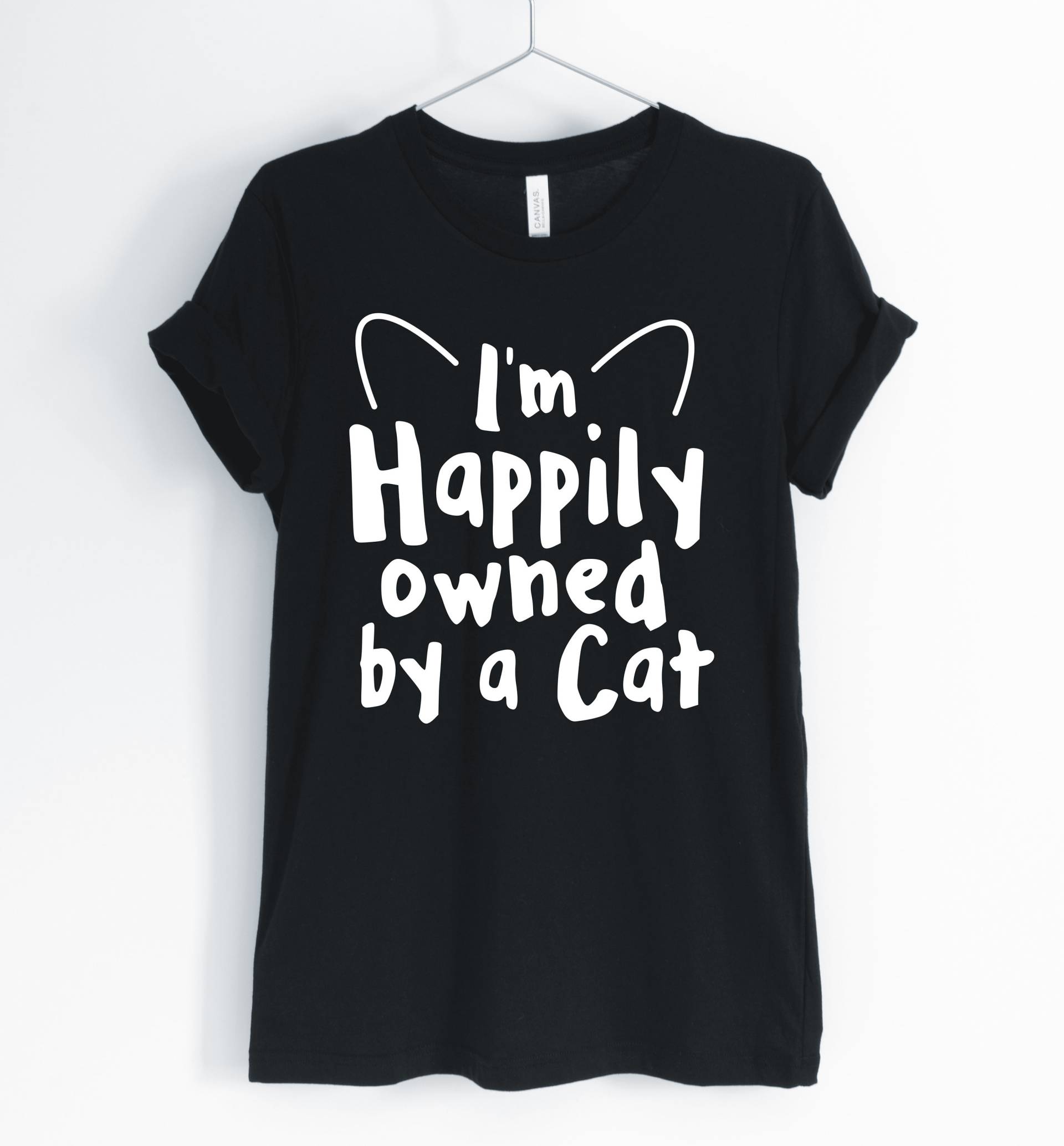 Cat Shirt, Funny Mom I " M Happily Owned By A Cat, Gift Lovers, Lady Unisex & Women S Shirts von BlueCityUSA