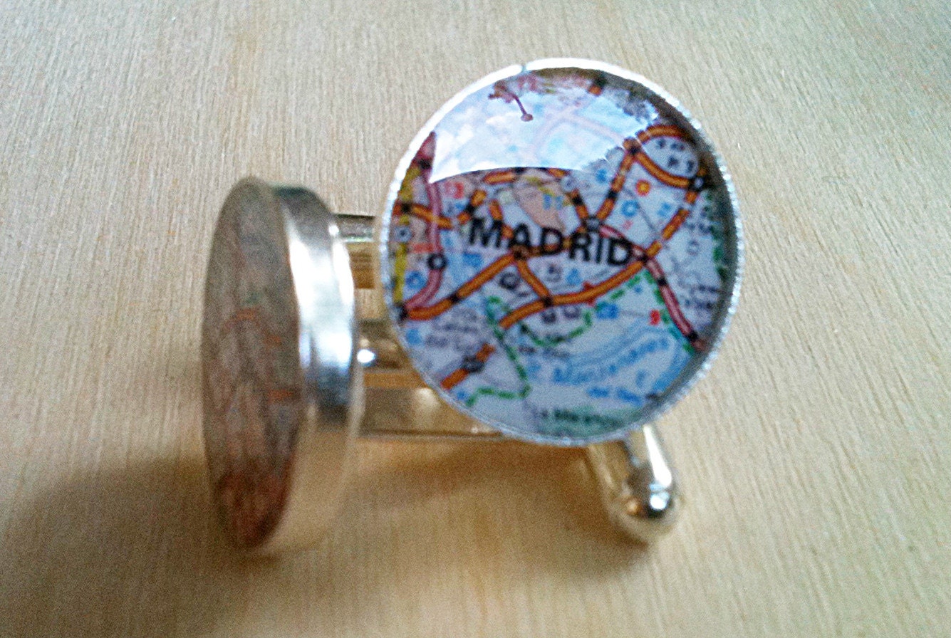 Madrid Map Manschettenknöpfe - Individuell Mit Karte Erinnerungen Für Papa, Opa, Trauzeugen, Trauzeugen von BlueCornerCreasigns