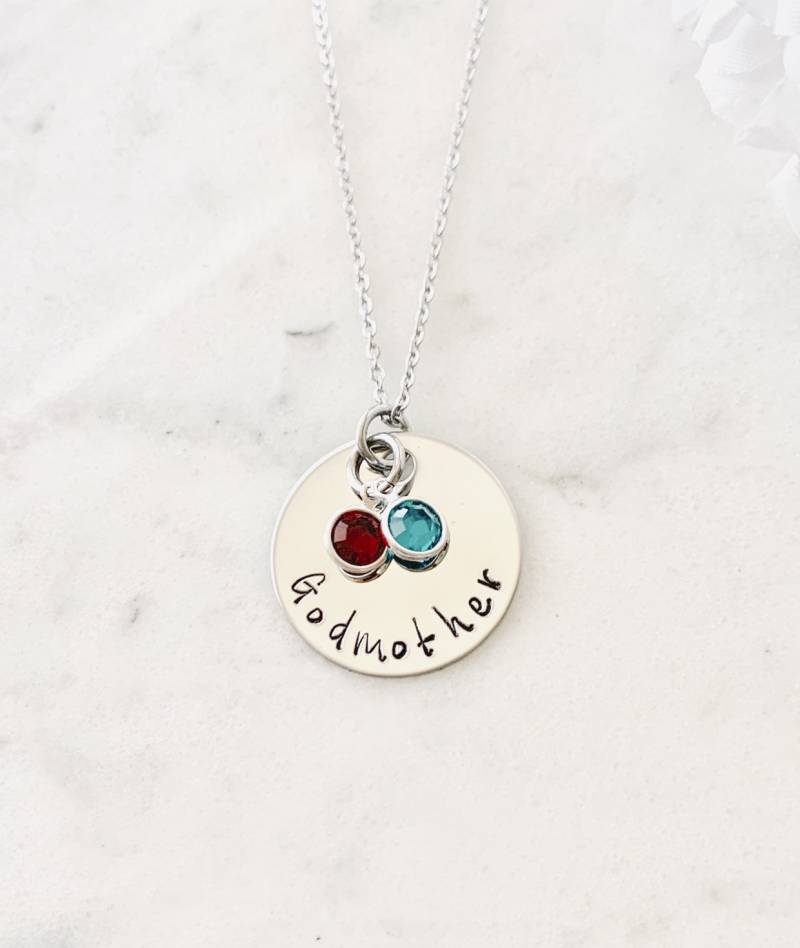 Godmother Handgestempelt Halskette Patin Personalisierte Geschenk Für Birthstone Schmuck Christian von BlueEyedJewelsTX
