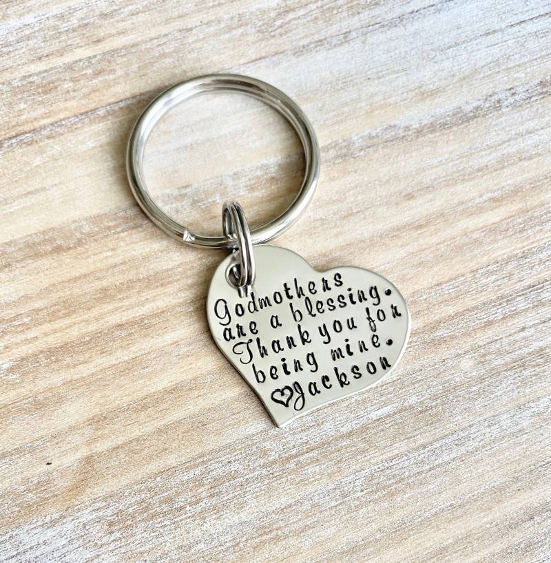 Godmother Schlüsselanhänger Taufe Geschenk Handgestempelt Custom Paten Sind Ein Segen Für Patin von BlueEyedJewelsTX