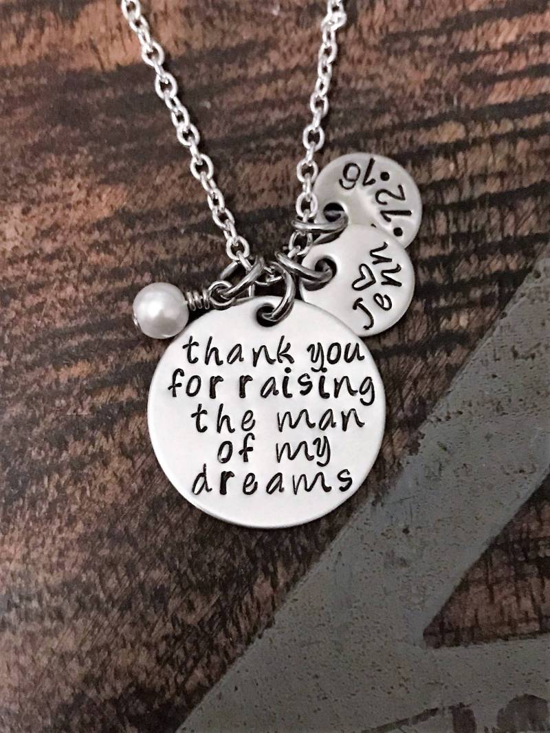 Hand Gestempelt Schmuck Danke Für Die Anhebung Der Mann/Frau Meiner Träume Mutter Im Gesetz Geschenk Handgestempelt Halskette Personalisierte von BlueEyedJewelsTX