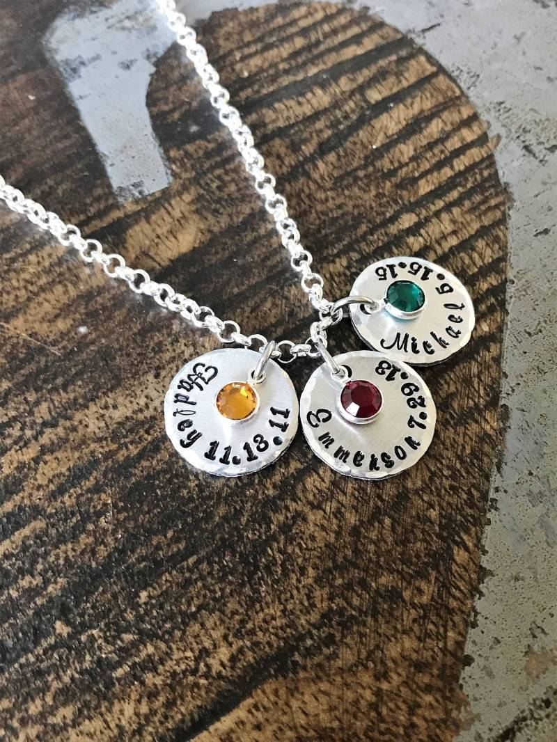 Handgestempelt Silber Halskette Name Birthstone Schmuck Benutzerdefinierte Geschenk Für Mama von BlueEyedJewelsTX