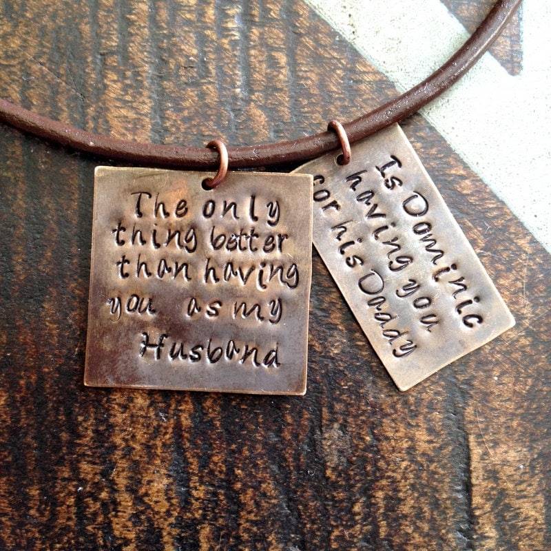 Herren Halskette Mann Handgestempelt Papa Schmuck Leder Natürliche Messing von BlueEyedJewelsTX