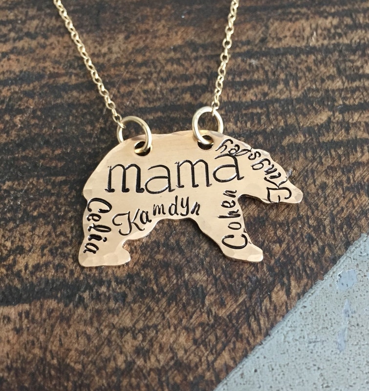 Mama Bär Halskette Muttertag Geschenk Momma Name Goldene von BlueEyedJewelsTX