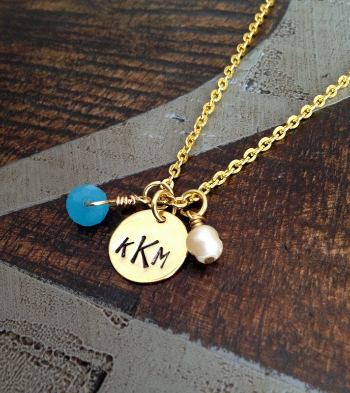 Monogramm Halskette Gold Handgestempelt Erste Personalisierte Schmuck Brautjungfer Geschenk von BlueEyedJewelsTX