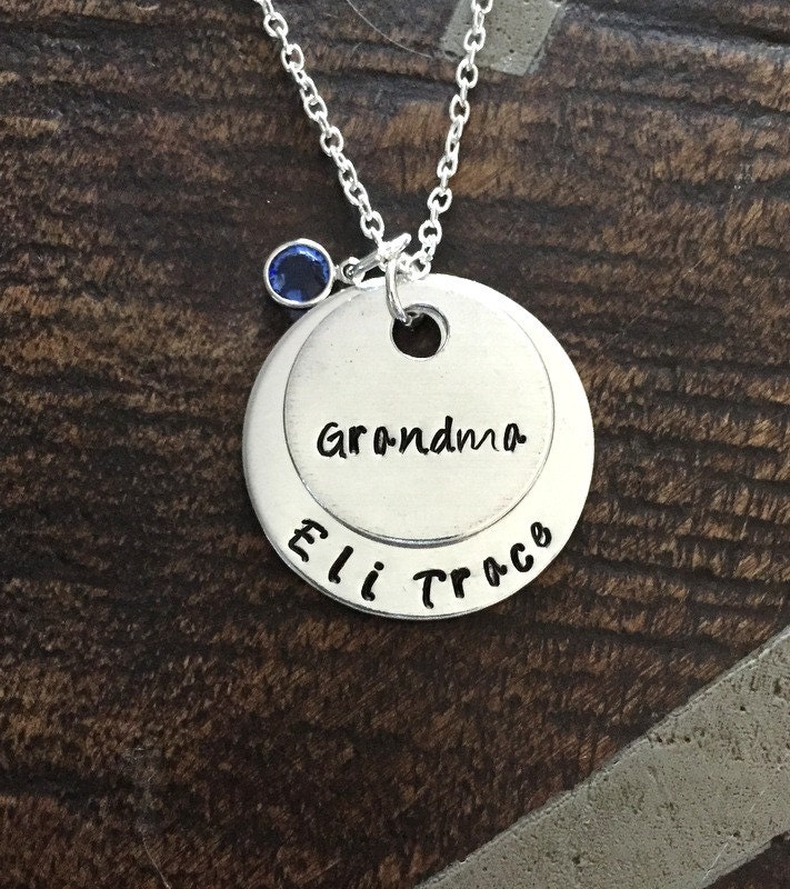 Oma Halskette Enkel Personalisierte Schmuck Handgestempelt Birthstone von BlueEyedJewelsTX