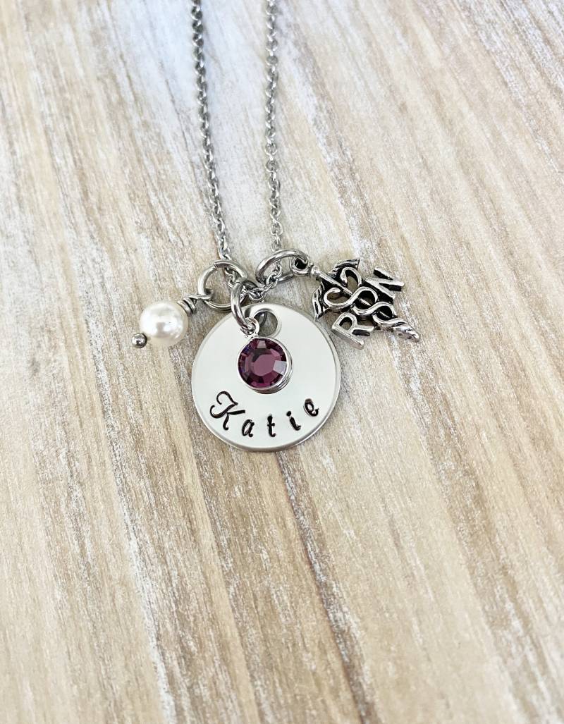 Silber Krankenschwester Halskette Name Geschenk Rn Graduierten Registrierte Schmuck von BlueEyedJewelsTX