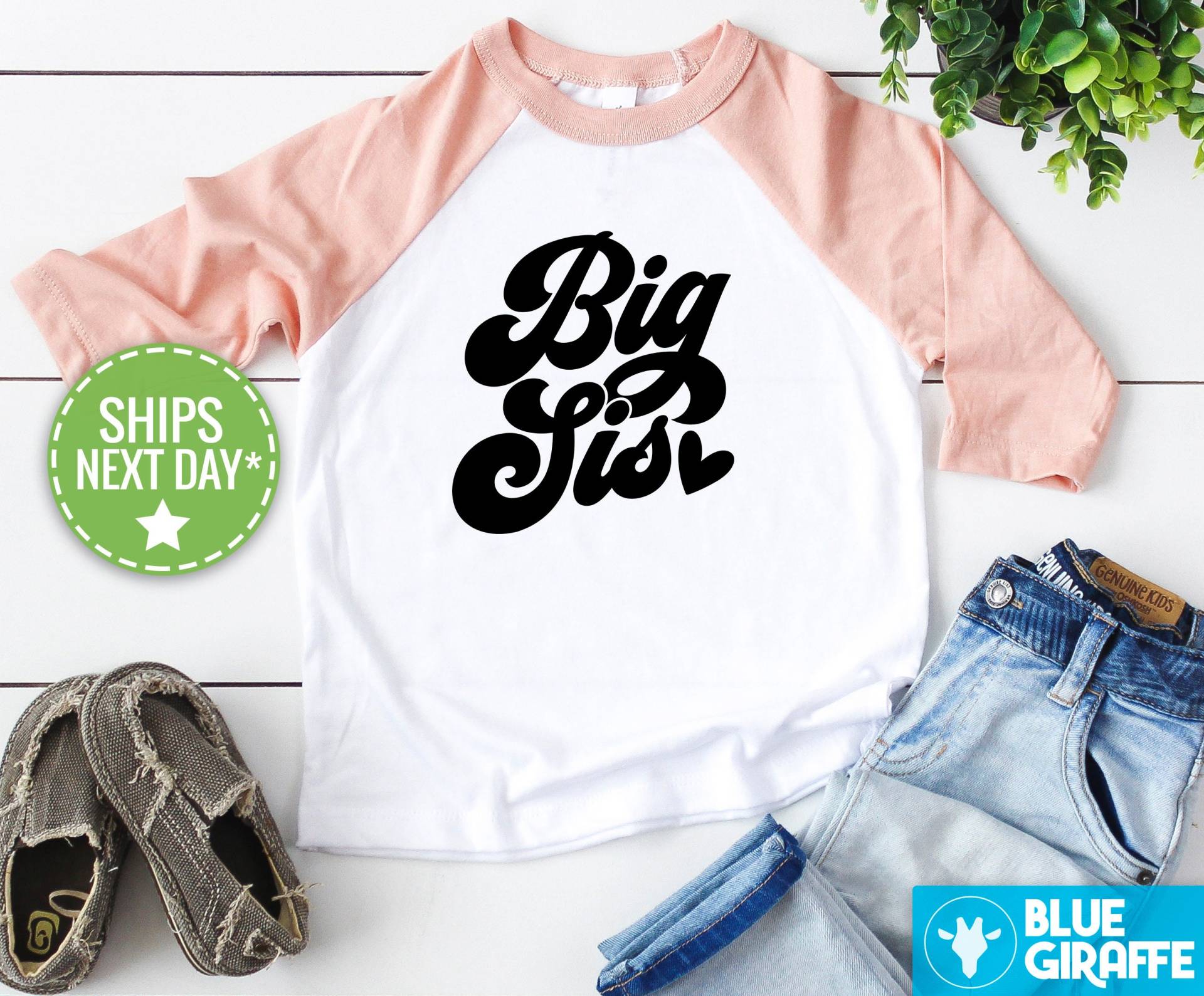 Big Sis Kleinkind Shirt, Süßes Retro Sister Kinder Vintage Baseball T-Shirt von BlueGiraffeApparel