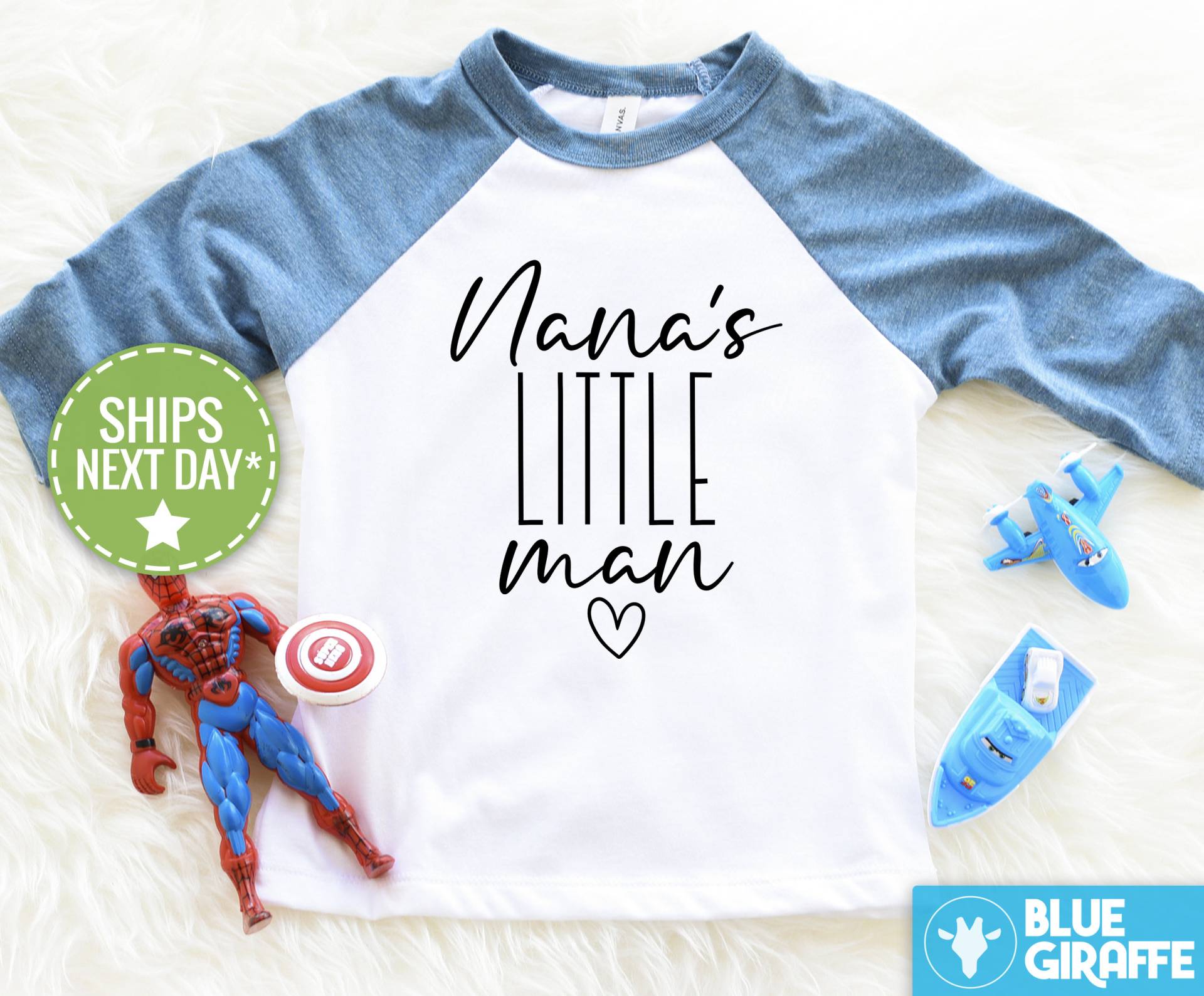 Nanas Kleiner Mann Denim Raglan, Neue Nana Kinder Shirt, Jungen Kleinkind Shirt von BlueGiraffeApparel