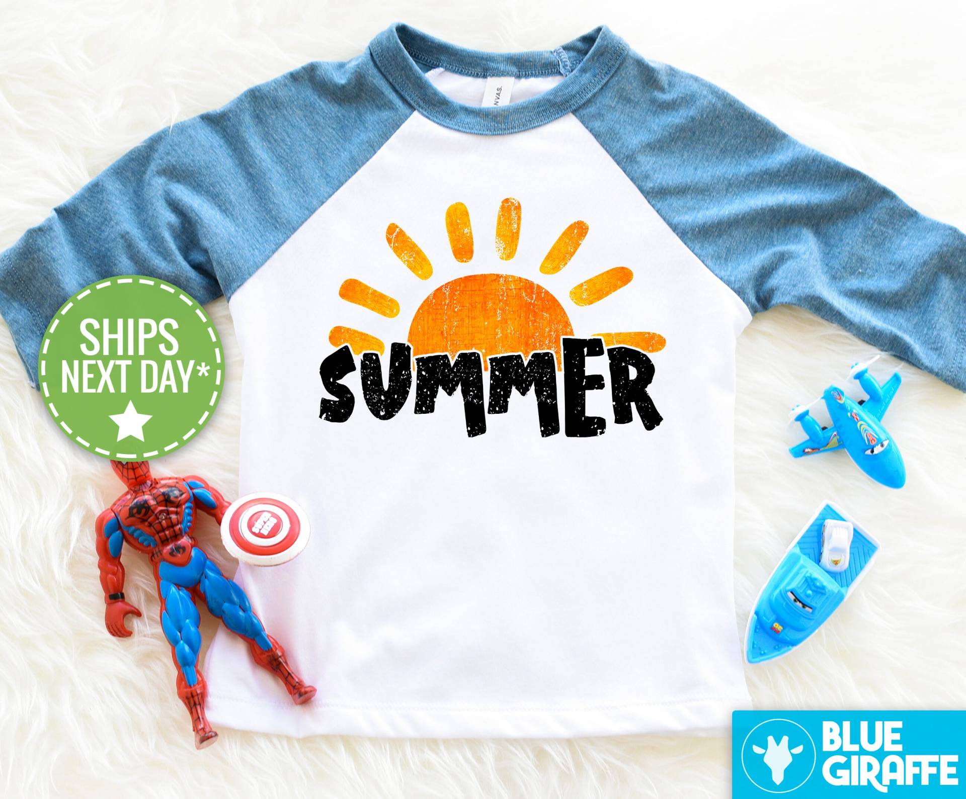 Niedliches Sommer Kinder Raglan, Sonniges Kleinkind Shirt, Warmes Wetter Jugend Tops, Denim Raglan Kinderkleidung von BlueGiraffeApparel