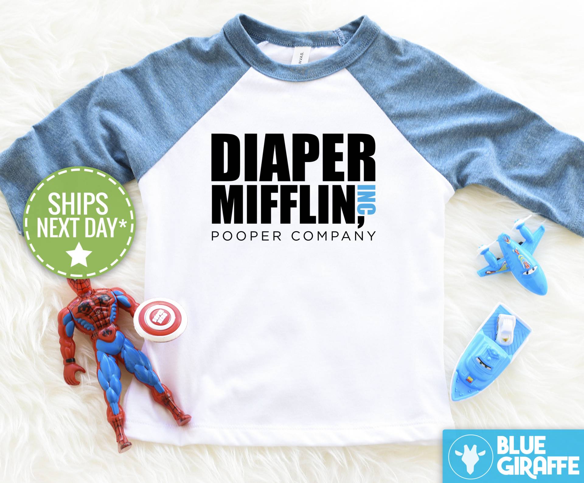 Windel Mifflin Pooper Company Kinder Denim Raglan, Die Büro-Kinder-Shirt, Lustige Kleinkind-Tops von BlueGiraffeApparel