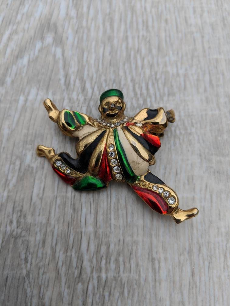 Bunte Emaille Und Strass Springt Clown-Brosche von BlueHillsBrooches