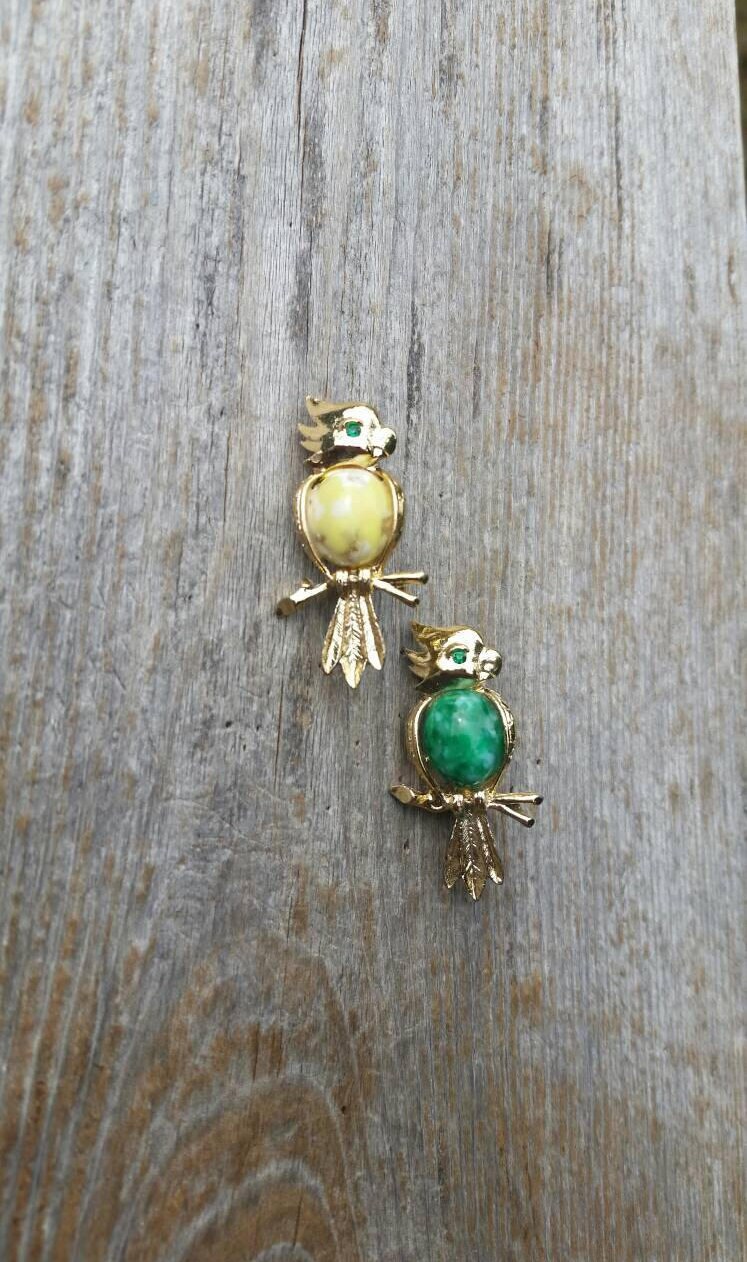 Paar Grüne Und Gelbe Cabochon Papagei Stifte Paar Grüne Und Gelbe Cabochon Papagei Stifte von BlueHillsBrooches