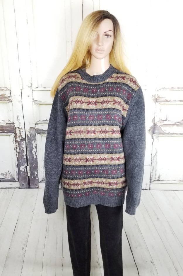 80Er Jahre Fair Isle Pullover Wollmischung Unisex // Damen Herren Größe Xl von BlueKoiVintage