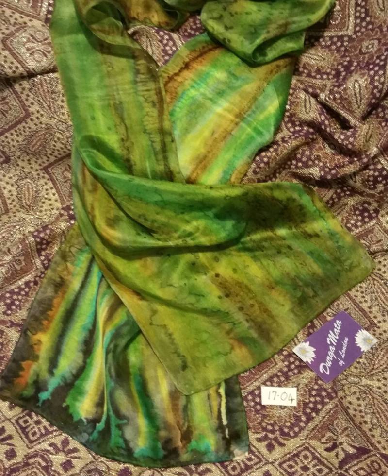 Luxuriöse Handbemalter Seide Schal, Wearable, Grün, Bronze, Braun, Gold, Frau Wickeln, Sarong von BlueLotusSilk