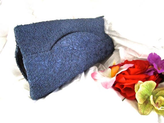 30Er 40Er Blue Soutache Handtasche Muff Handwärmer Navy Royal Sharkskin Interior Liner von BlueMondayVintageUSA