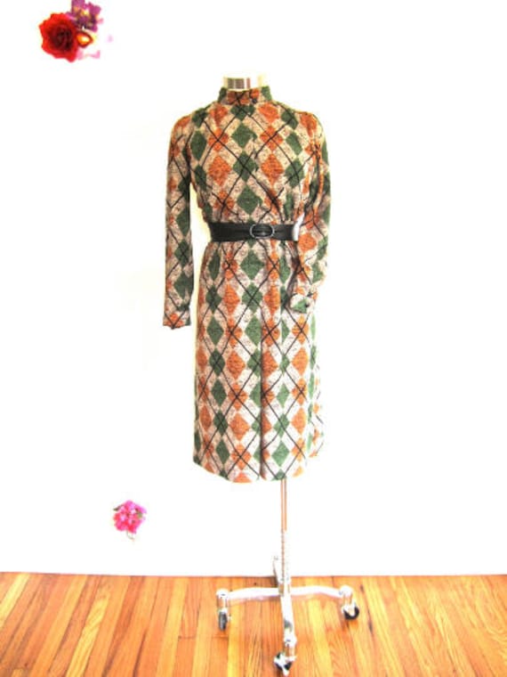 S M 60Er 70Er Etuikleid Velour Avocado Grün Orange Grau Schwarz Winter Lange Ärmel Mid Century Pret A Porter Lumiere Mode Small von BlueMondayVintageUSA