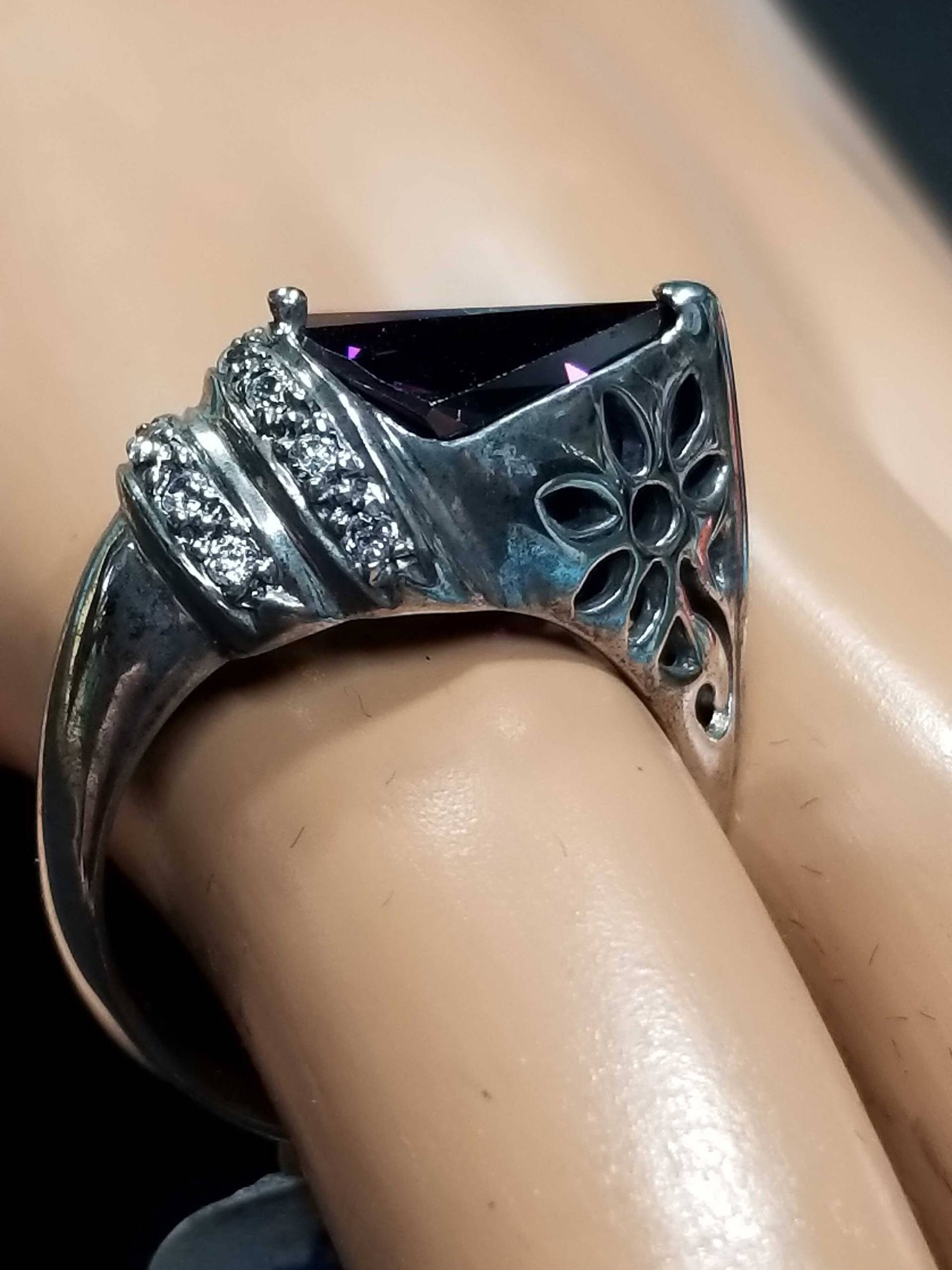 Frauen Sterling Silber Ring Einzigartige Bling Mit Lila Amethyst Cz Vintage Statement Sparkle Februar Birthstone Geburtstagsgeschenk von BlueMoonTrader