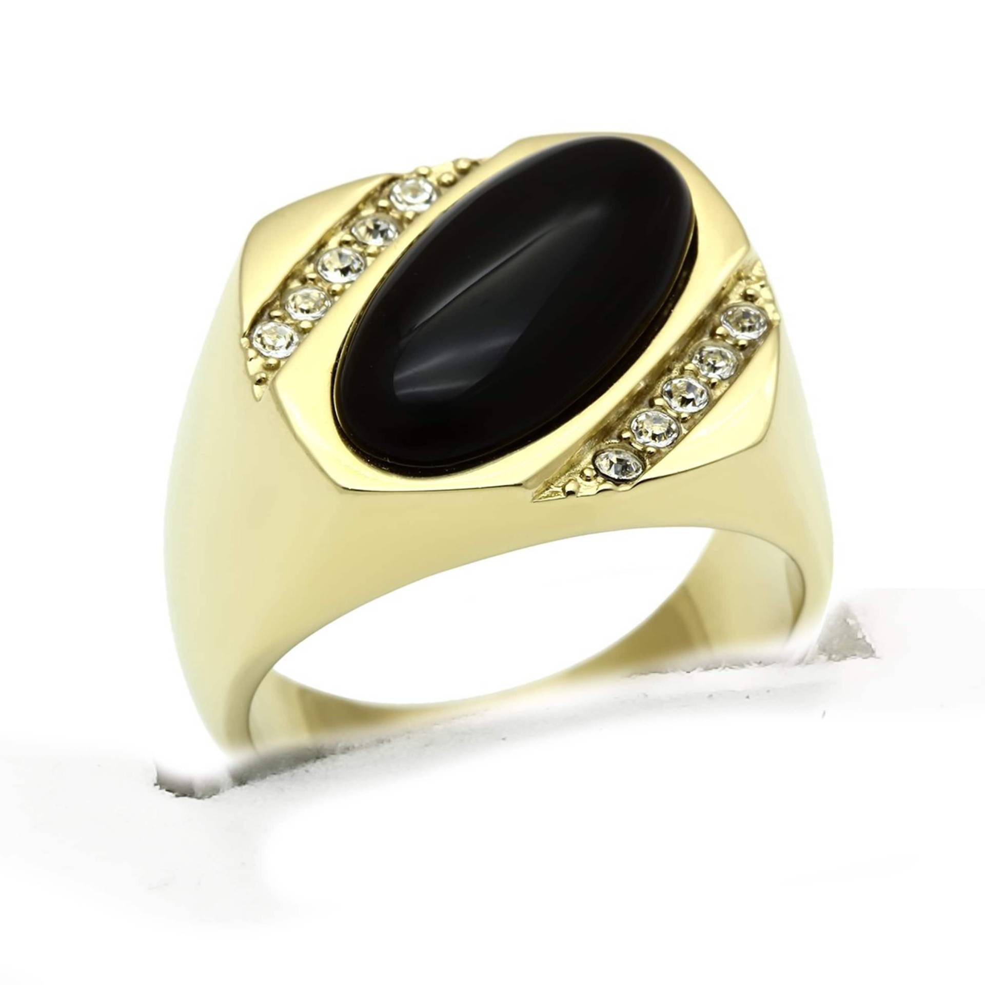 Größe 10 Herren Vergoldeter Ring, Schwarzer Onyx Glatter Edelstein Und Weißer Czs Großer Goldener Statement Ring von BlueMoonTrader