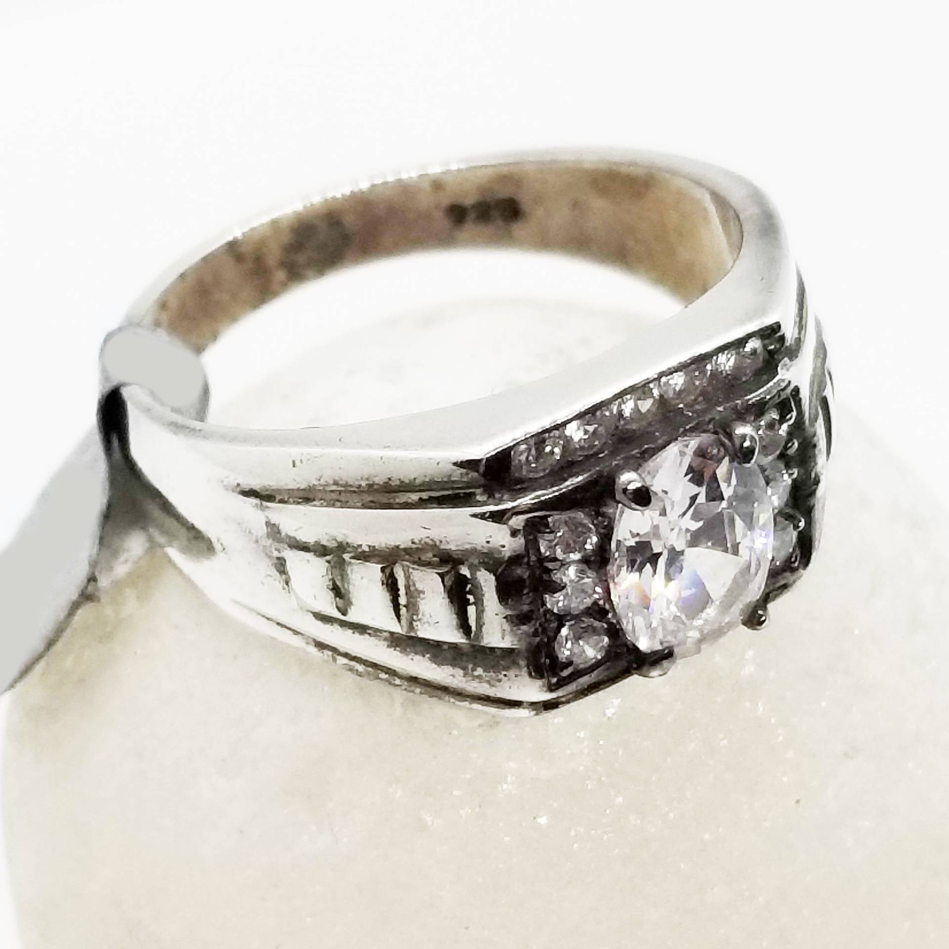 Größe 11 Herren Vintage Sterling Silber Ring Mit Klaren Facettierten Cz, 925 Statement April Birthstone von BlueMoonTrader