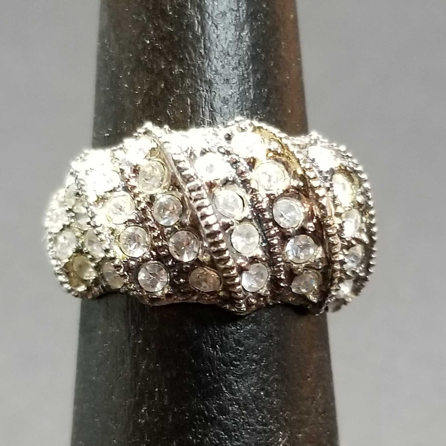 Größe 5 Sterling Silber Ehering, 925 Silberring Vintage Statement Ring Pave Set 48 Faux Diamond Clear Czs von BlueMoonTrader