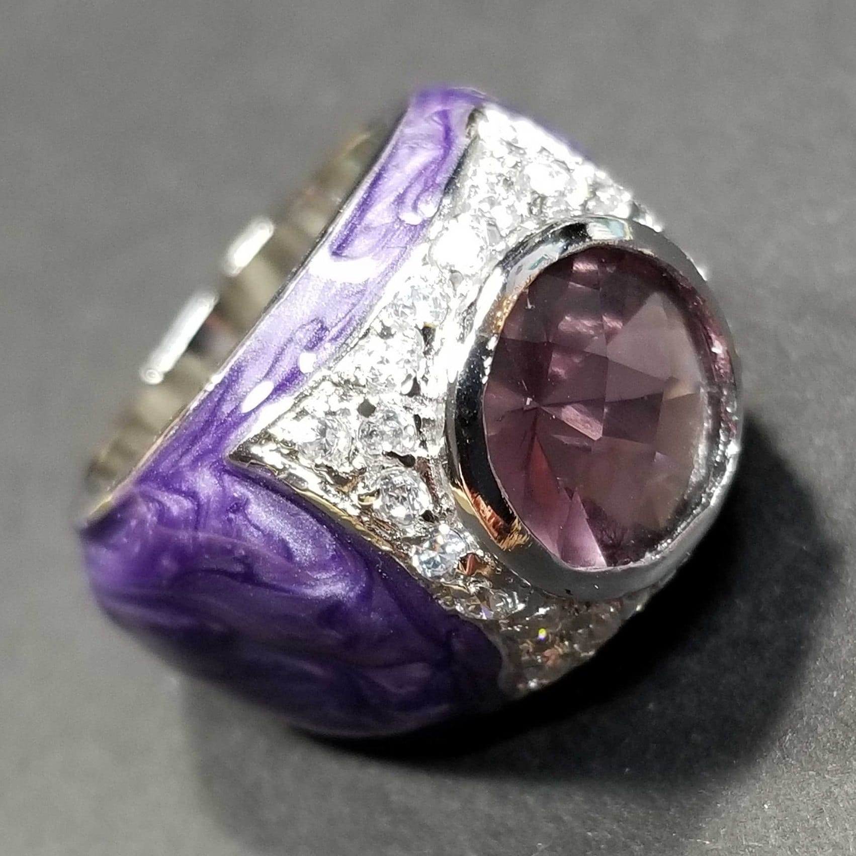 Größe 6, 5 Lila Emaille Ring Sterling Silber Amethyst Cz Vintage Schmuck Februar Geburtsstein 925 Damen von BlueMoonTrader