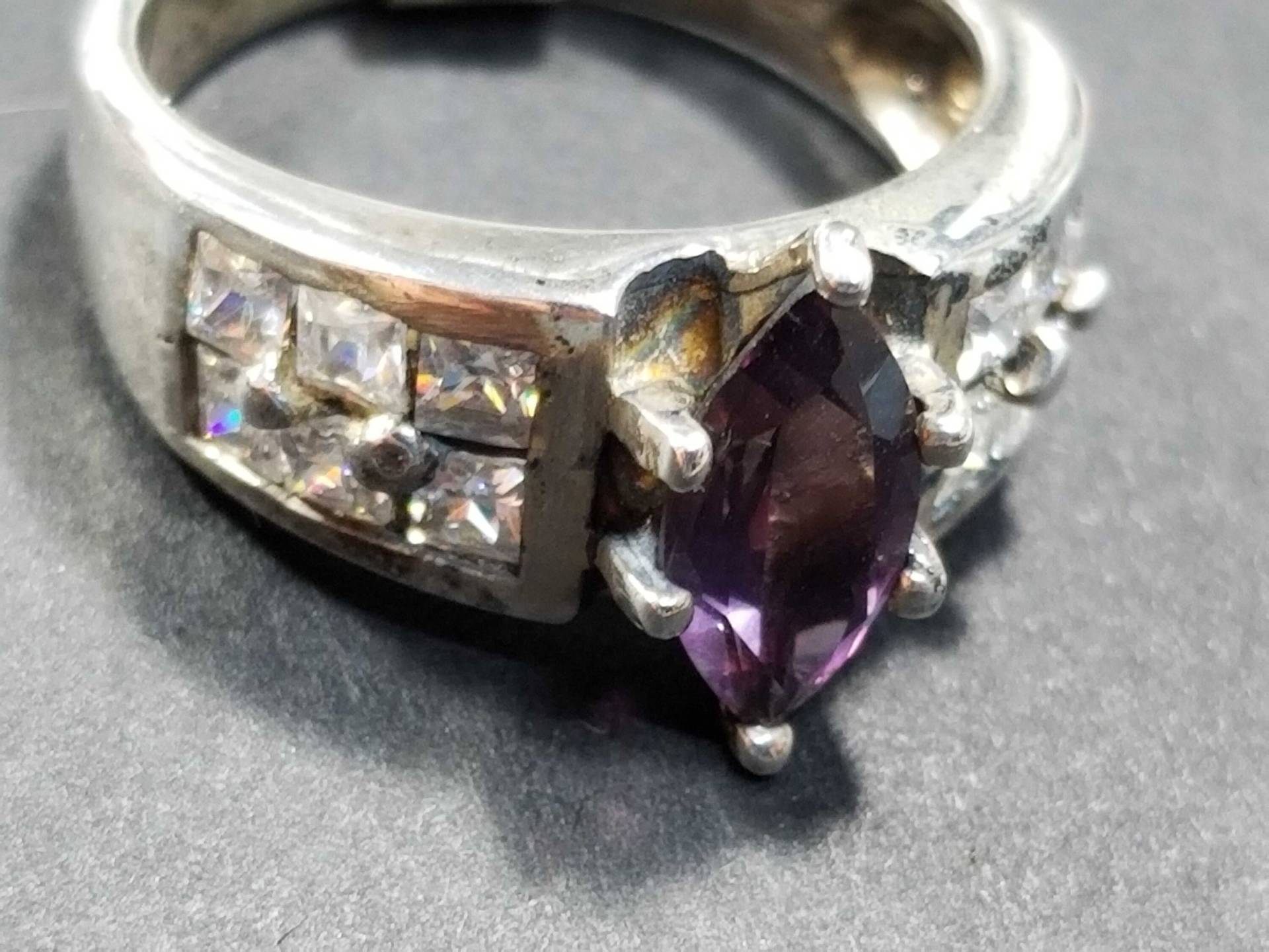 Größe 6, 5 Sterling Silber Ring Mit Amethyst Cz, Marquise Vintage Damen Hochzeit Geburtstag Geschenk Februar Birthstone von BlueMoonTrader