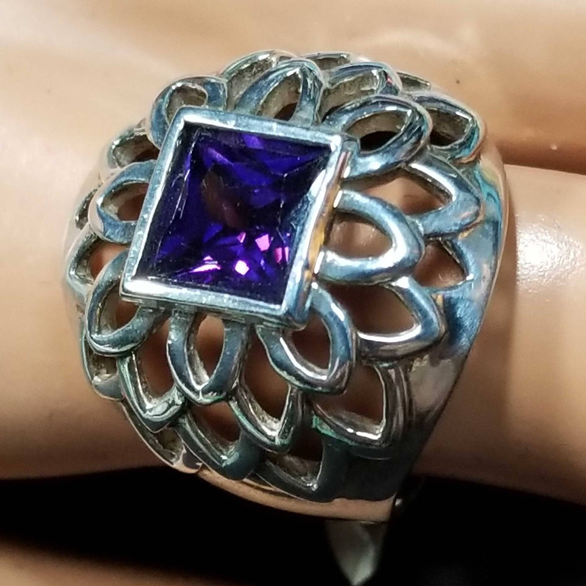 Größe 7, 5 Damen Sterling Silber Ring Groß Mit Amethyst Cz Vintage Statement Funkeln Februar Birthstone Geburtstagsgeschenk von BlueMoonTrader