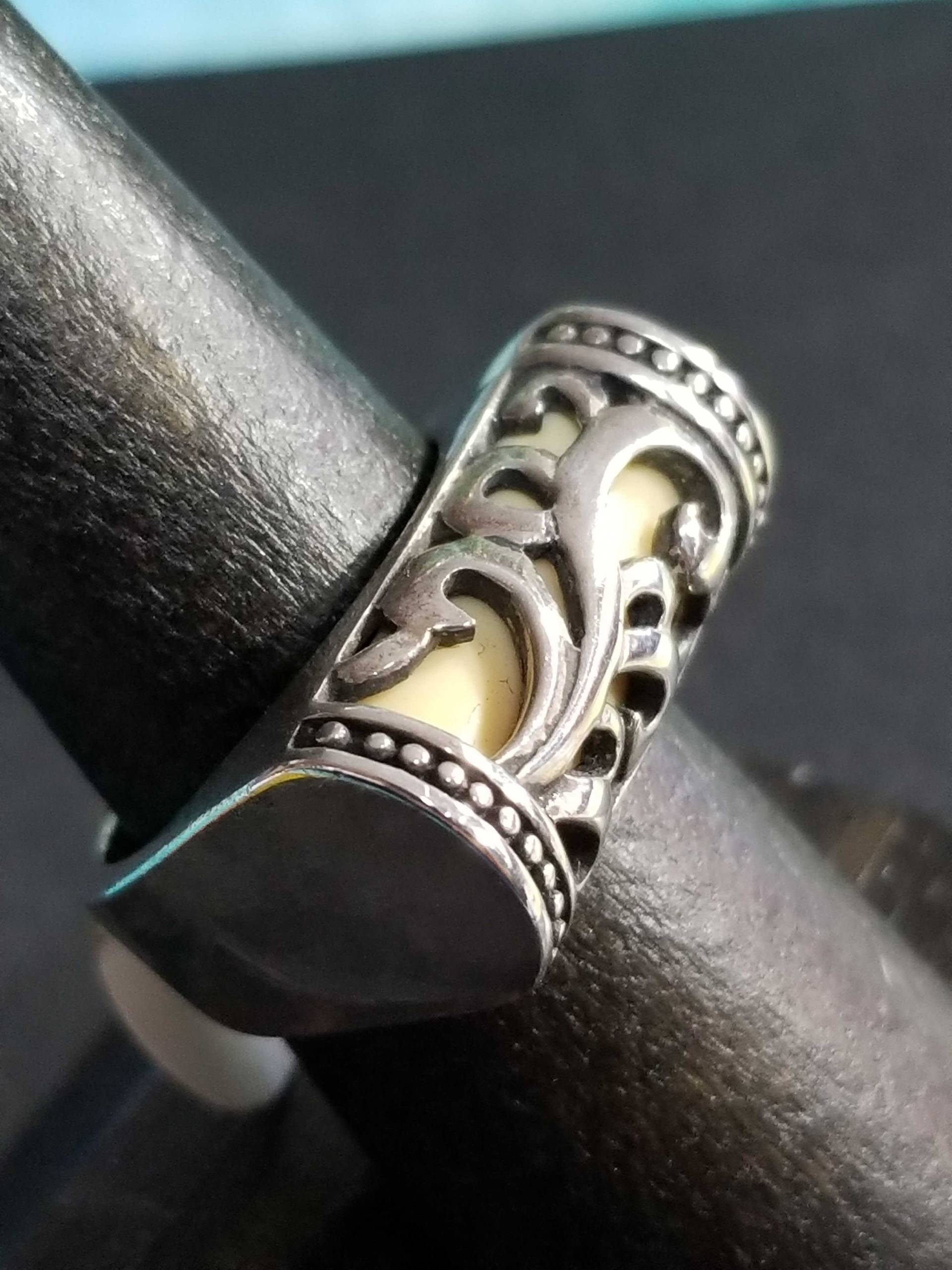 Größe 7 Elfenbein Emaille Ring, Sterling Silber Herren Pinky Vintage Schmuck 925 Damen Ring von BlueMoonTrader