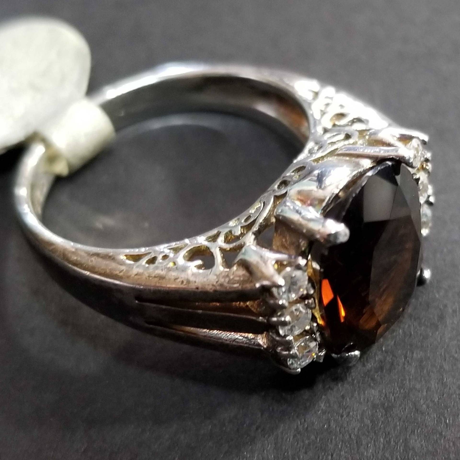 Größe 7 Rauchquarz Cz Sterling Silber Ring, Oval Braun Vintage Damen Ehering Geburtstag Geschenk Skorpion von BlueMoonTrader