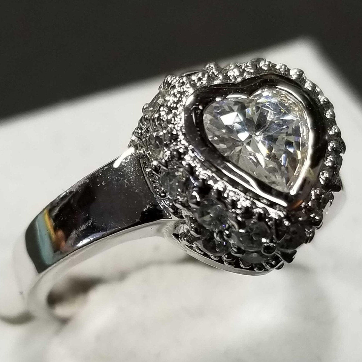 Größe 7 Sterling Silber Weiß Cz Herz Ring Vintage Schmuck April Birthstone Diamant 925 Rhodium Plated von BlueMoonTrader