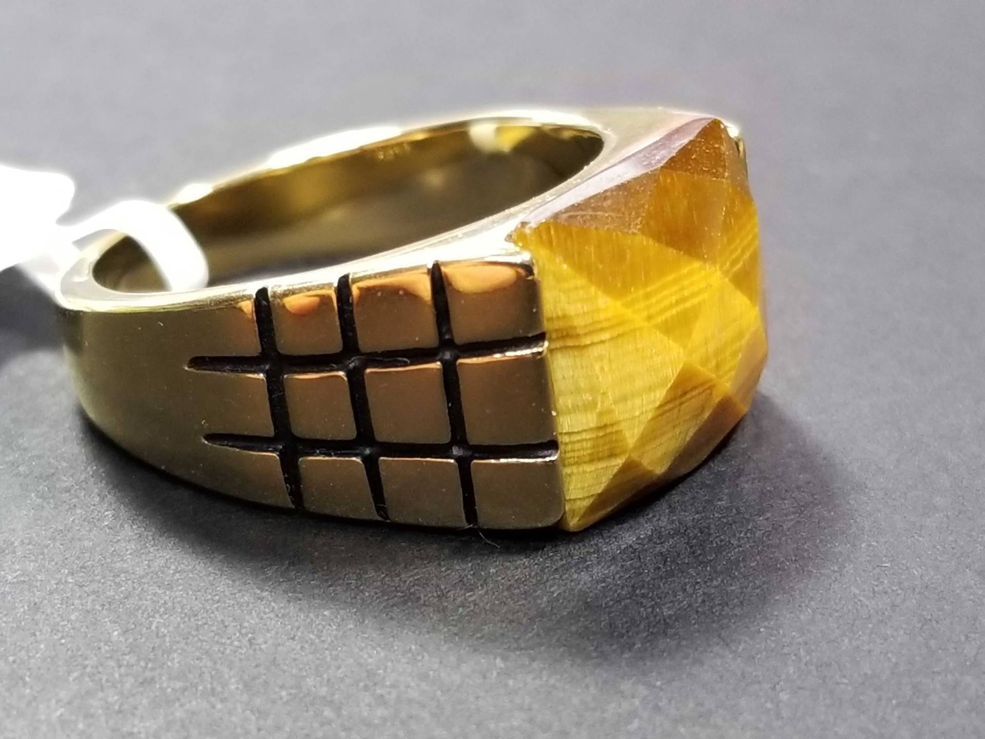 Herren Goldring, Brauner Tigerauge Steinring, Facettierter Halbedelstein Statement Ring Edelstahl Vergoldet von BlueMoonTrader