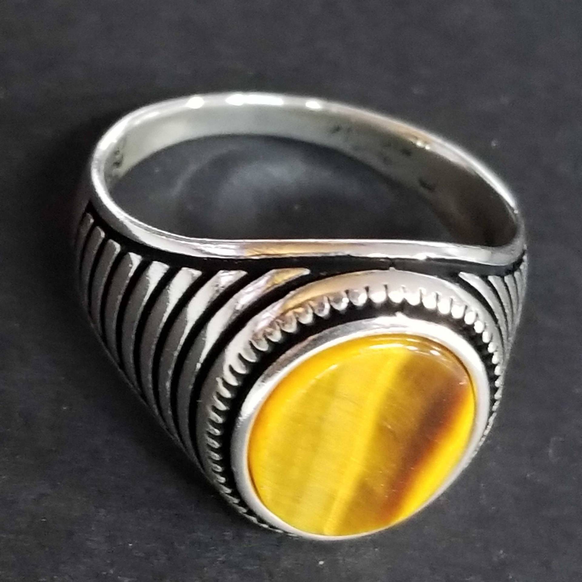 Sterling Silber Ring, Brauner Tigerauge Stein Herren Halbedelstein Statement Ring von BlueMoonTrader