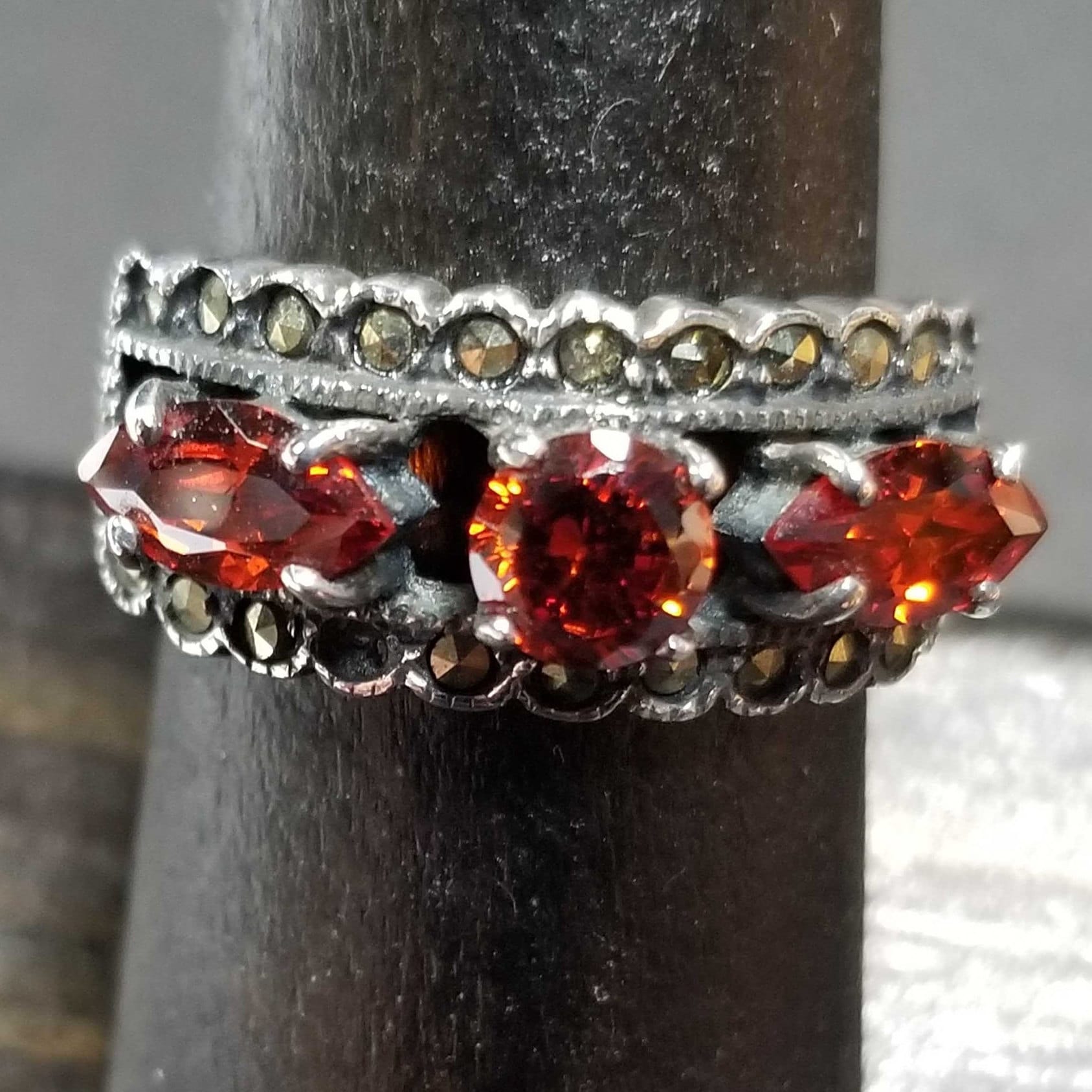 Vintage Größe 7 Sterling Silber Granat Cz Ring Damen Rot Orange Schmuck 925 Facettierter Markasit Spessartit Januar Birthstone von BlueMoonTrader