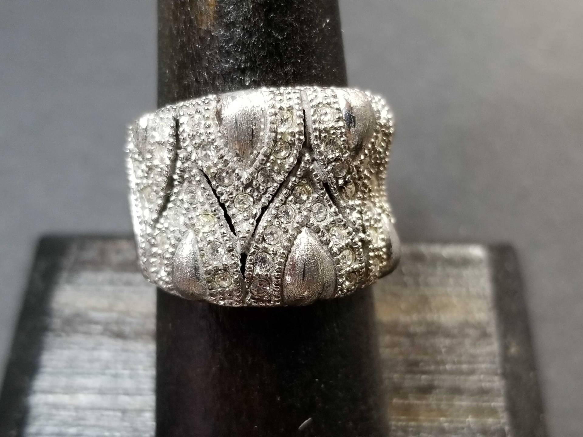 Vintage Sterling Silber Ring Klar Pave Set Czs, Frauen Verlobungsring, Statement, April Birthstone 925 Zirkonia von BlueMoonTrader