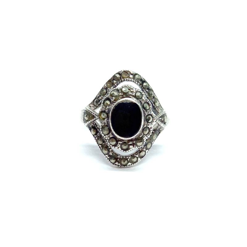 Art Deco Ring Sterling Silber Markasit Schwarzer Onyx Stein Vintage 1930Er 40Er Jahre Art Deco Ring Sterling Silber Markasit Schwarzer Onyx Stein Vintage 1930Er 40Er Jahre von BlueMoonTrinketShop
