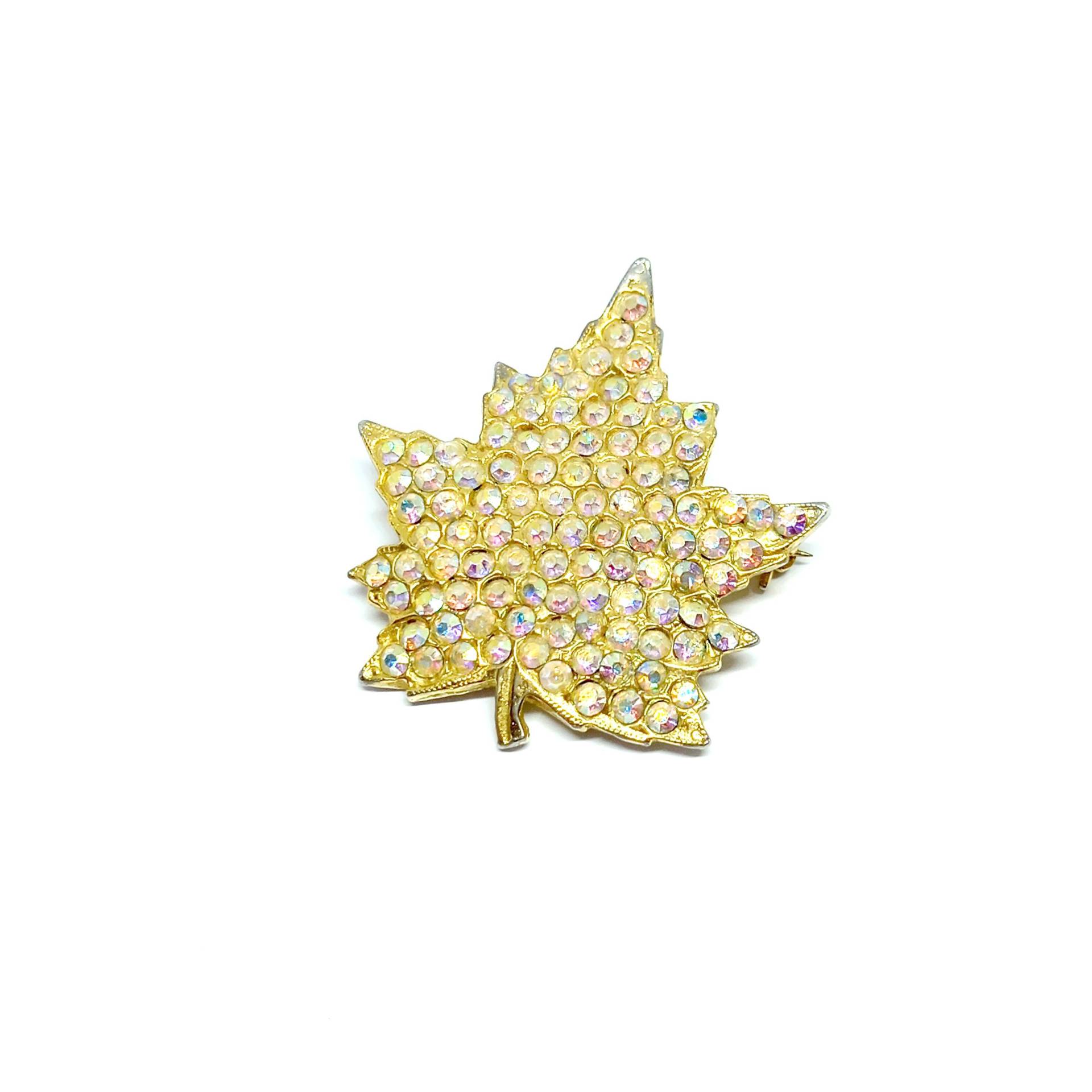 Aurora Borealis Brosche Blatt Glitzer Strass Vintage Regenbogen Diamant Paste Funkelnd Gold Aurora Borealis Brosche Blatt Glitzer Strass Vintage Regenbogen Diamant Paste Funkelnd Gold von BlueMoonTrinketShop