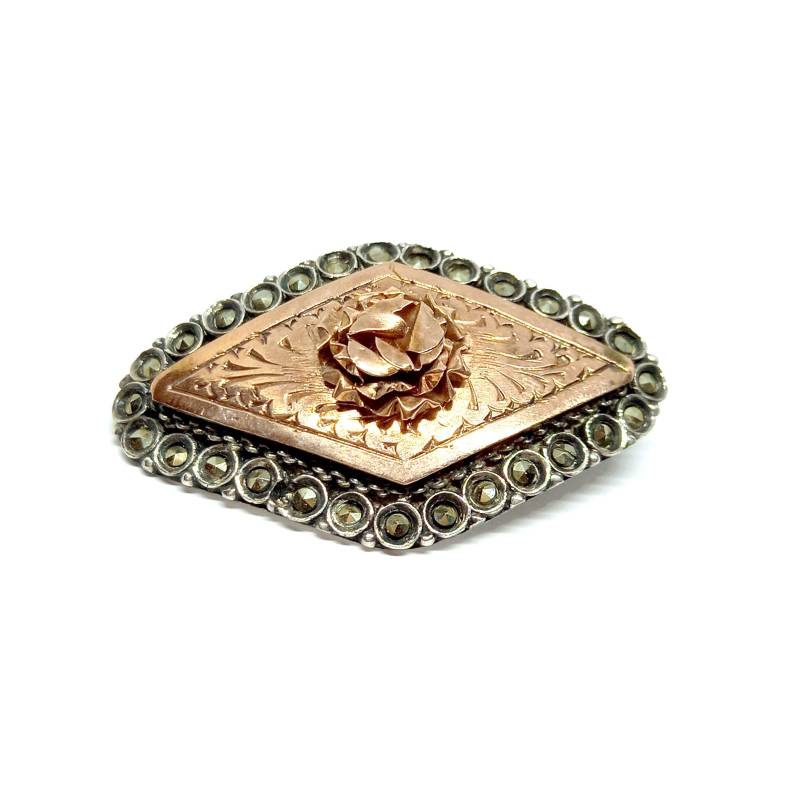 Kupfer Brosche 800Er Silber Graviert Rose Floral Markasit 1950Er Jahre Vintage Sterling Kupfer Brosche 800Er Silber Graviert Rose Floral Markasit 1950Er Jahre Vintage Sterling von BlueMoonTrinketShop