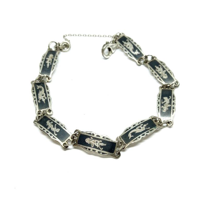 Niello Armband Sterling Silber Siam Schmuck Vintage Thailand 925 Schwarz Glieder Sicherheitskette 1940Er 50Er Jahre Niello Armband Sterling Silber Siam Schmuck Vintage Thailand 925 Schwarz Glieder Sicherheitskette 1940Er 50Er Jahre von BlueMoonTrinketShop