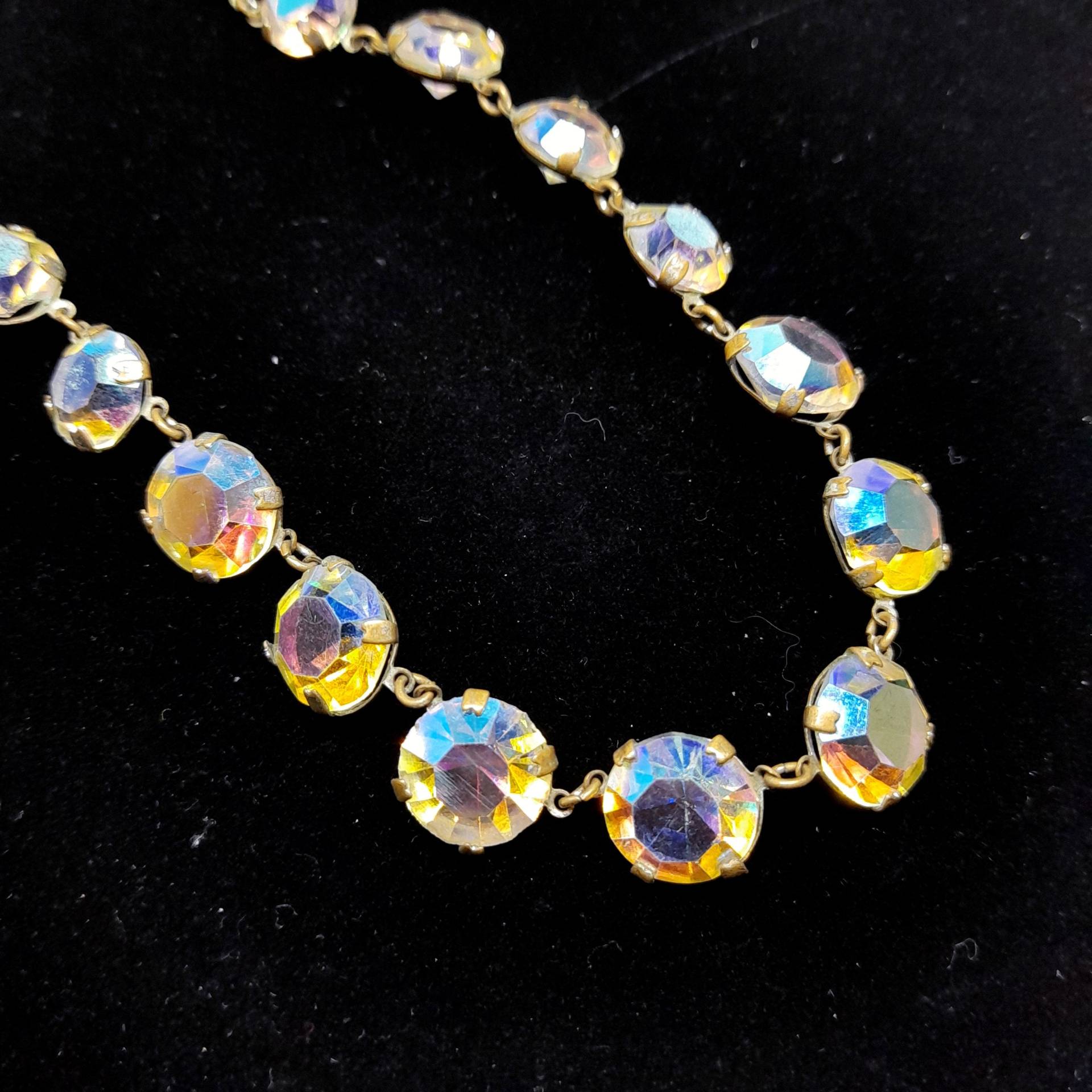 Regenbogen Kristall Halskette Aurora Borealis Glas 1950Er Jahre Vintage Facettiert Strass Gold Fassung Sparkly Regenbogen Kristall Halskette Aurora Borealis Glas 1950Er Jahre Vintage Facettiert Strass Gold Fassung Sparkly von BlueMoonTrinketShop