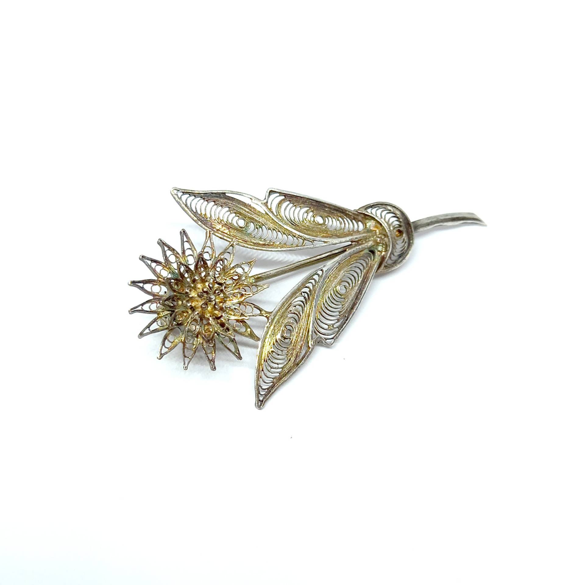 Sterling Silber Brosche Blumenbrosche Filigree Vintage 1940Er 50Er Jahre 925 Wire Work Floral Single Stem Sterling Silber Brosche Blumenbrosche Filigree Vintage 1940Er 50Er Jahre 925 Wire Work Floral Single Stem von BlueMoonTrinketShop