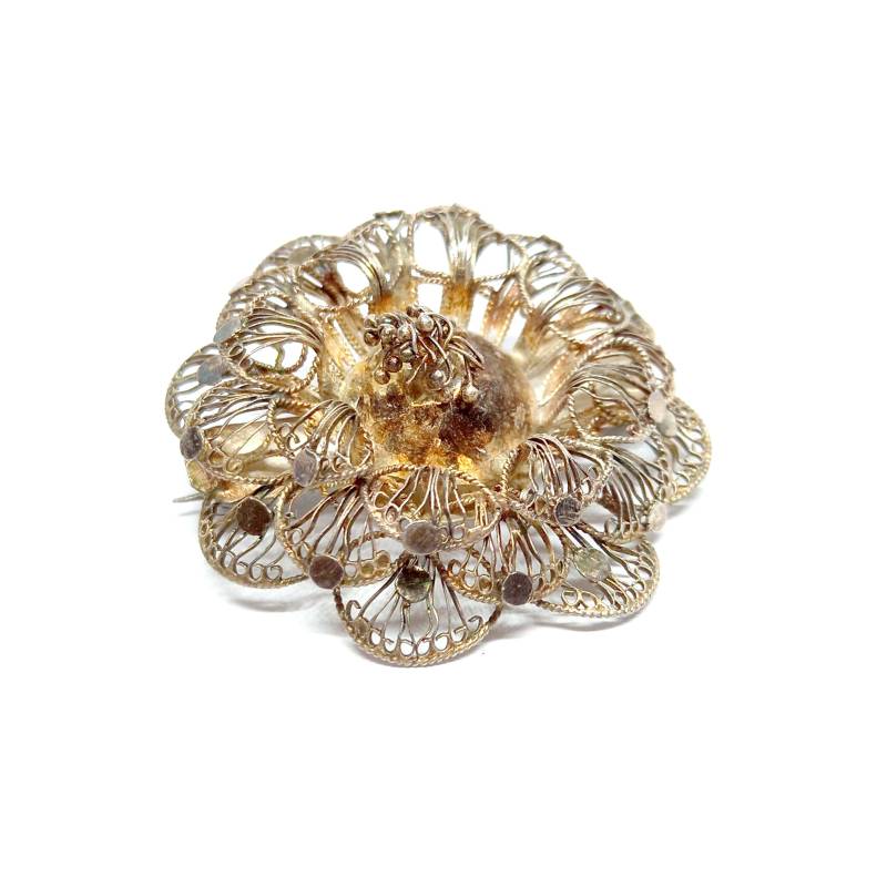 sterling Silber Brosche Filigrane Rose 950 Blume 1950Er 60Er Vintage Wire Work Blütenblätter sterling Silber Brosche Filigrane Rose 950 Blume 1950Er 60Er Vintage Wire Work Blütenblätter von BlueMoonTrinketShop