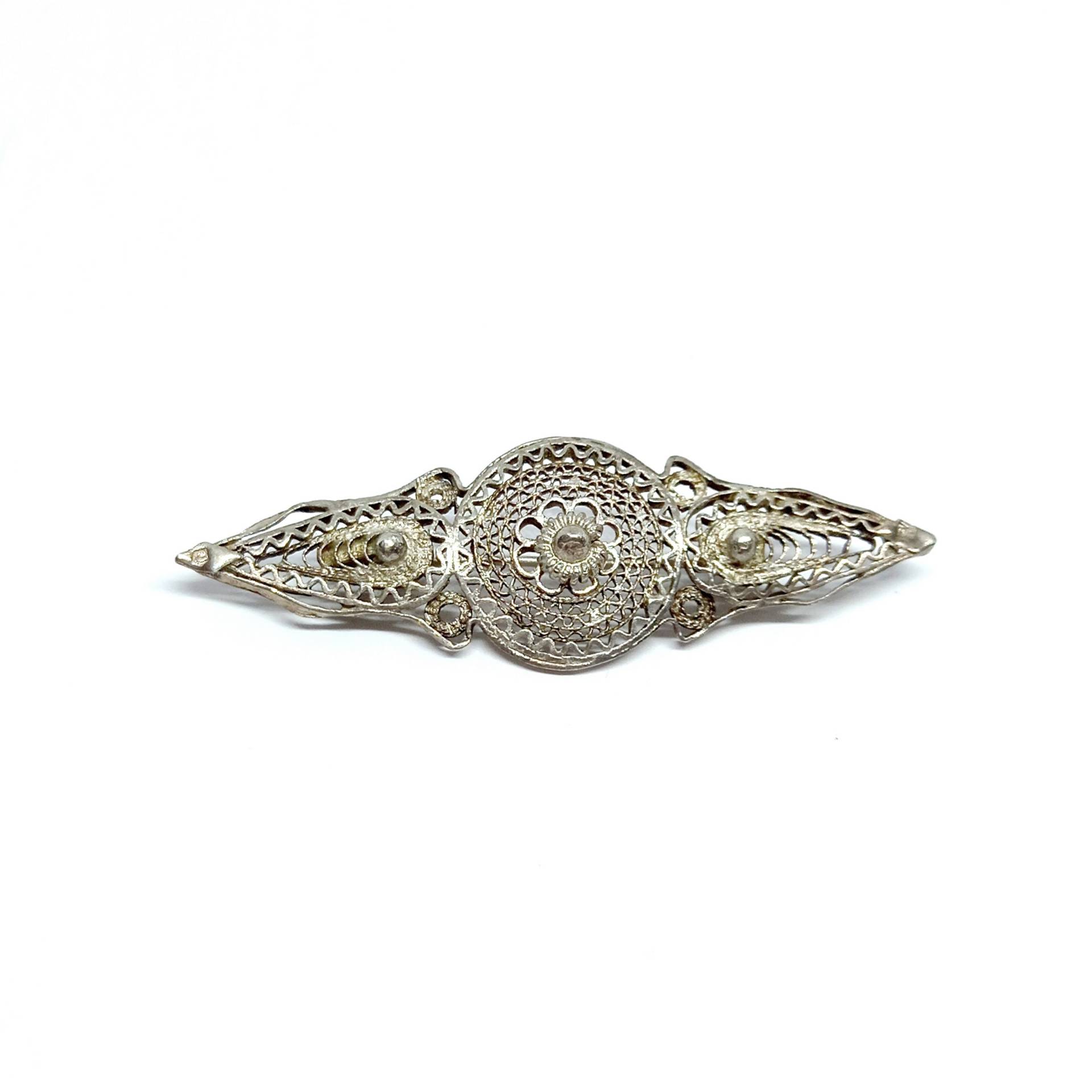 sterling Silber Filigree Brosche 1930S Vintage Eye Förmige Signiert Hallmarked Ziel Perlen C-Verschluss Pin sterling Silber Filigree Brosche 1930S Vintage Eye Förmige Signiert Hallmarked Ziel Perlen C-Verschluss Pin von BlueMoonTrinketShop