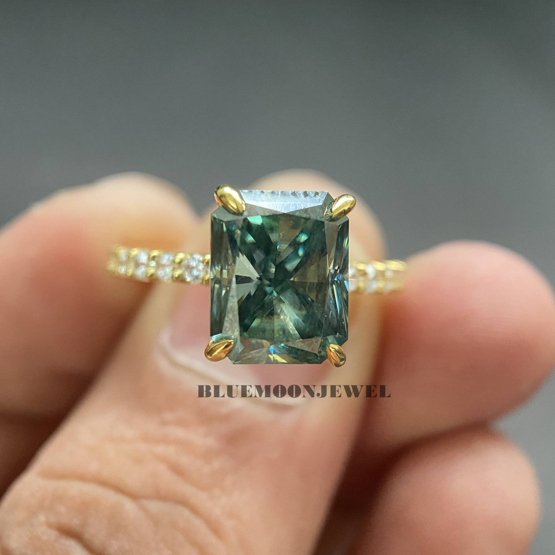 Blau Grün Moissanite Verlobungsring , 3.50Ct Ehering, Solitaire Akzent Hochzeitsjubiläum Ring, Damenringe von BlueMoonjewel2015