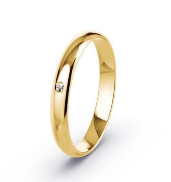 750Er Gelbgold/3mm Ehering Band D-Form 0.010Ct Diamant Leichtgewicht Größe F - T | 750Er & Werkstatt-stempel Handgefertigt von BlueOceanJewelleryUK