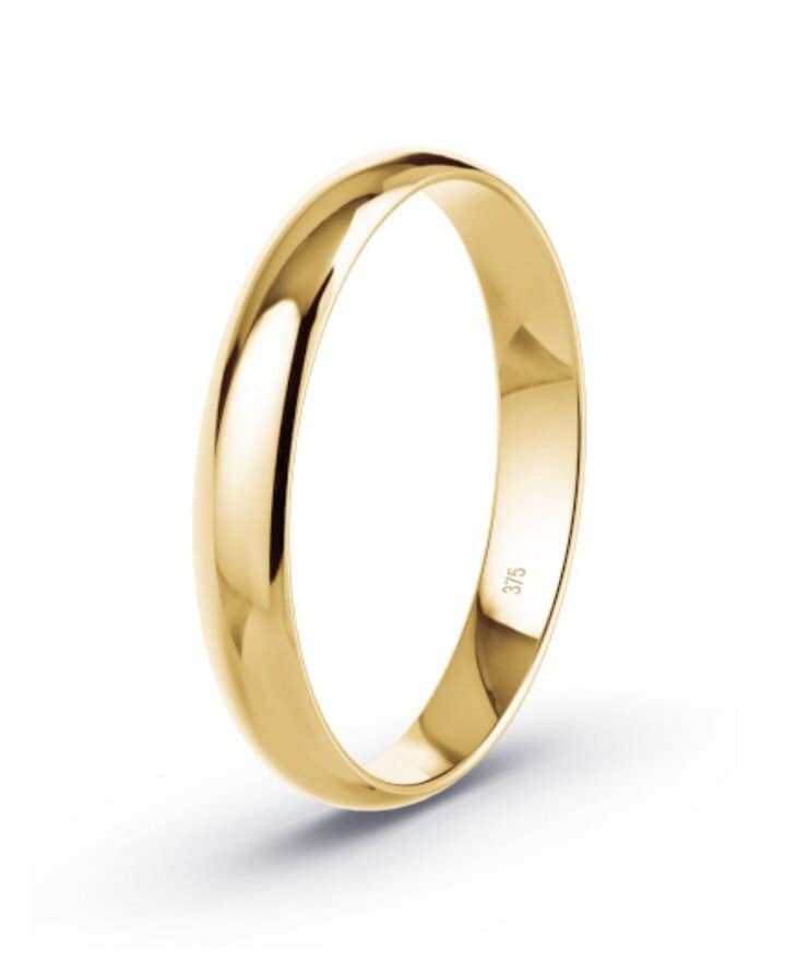 9Kt Gelbgold/1, 5mm Ehering Band D-Form Leichtgewicht Größe F - T | 375 & Werkstattstempel Handgefertigt von BlueOceanJewelleryUK