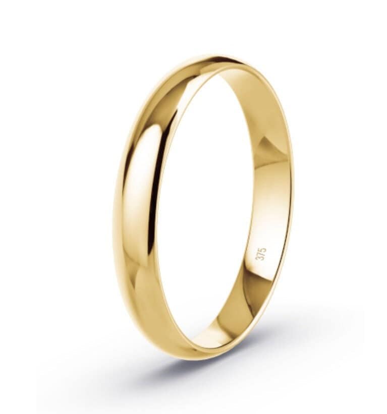 9Kt Gelbgold/2mm Ehering Band D-Form Leichtgewicht Größe F - T | 375 & Werkstattstempel Handgefertigt von BlueOceanJewelleryUK