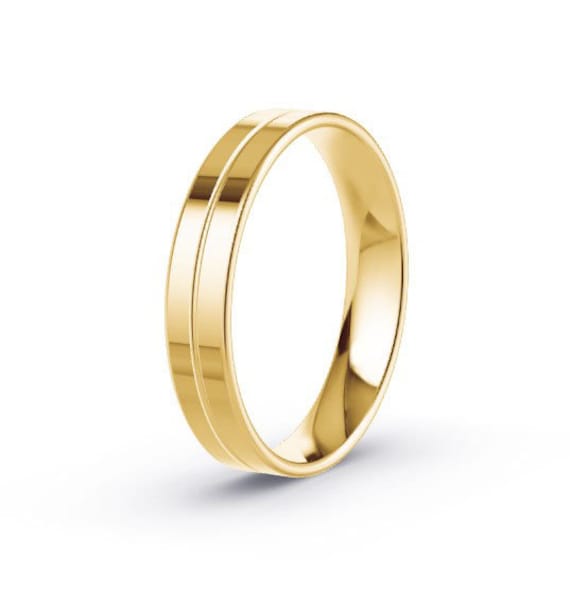 9Kt Gelbgold/4mm Ehering Flache Form Mittelfutter Leichtgewicht Alle Größen Verfügbar | 375 & Werkstattstempel Handgefertigt von BlueOceanJewelleryUK